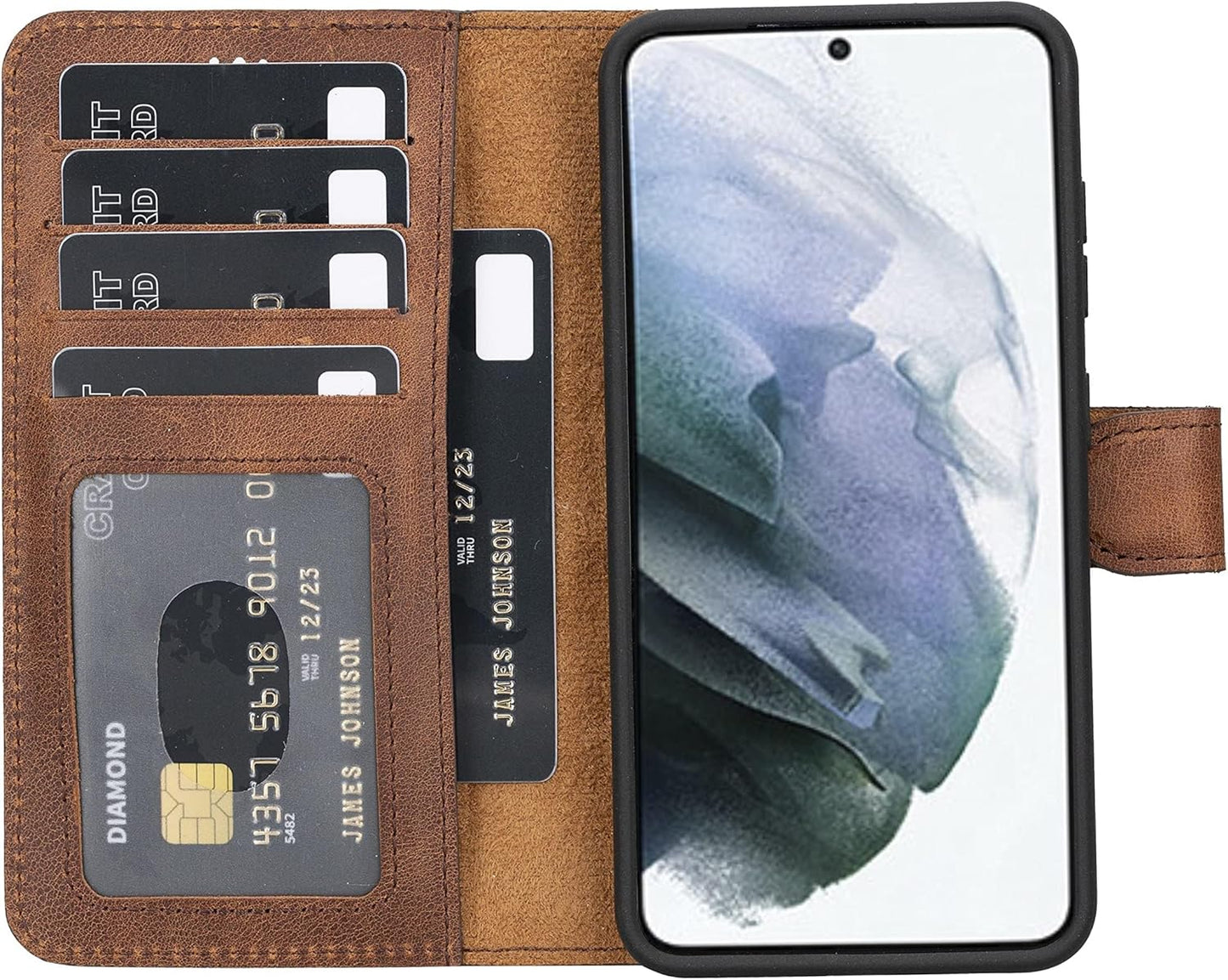 Genuine Premium Leather Handmade Wallet Case for Samsung S24