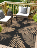 Outdoor Rug 6x9 Waterproof Reversible Palm Leaf Design - Black Brown