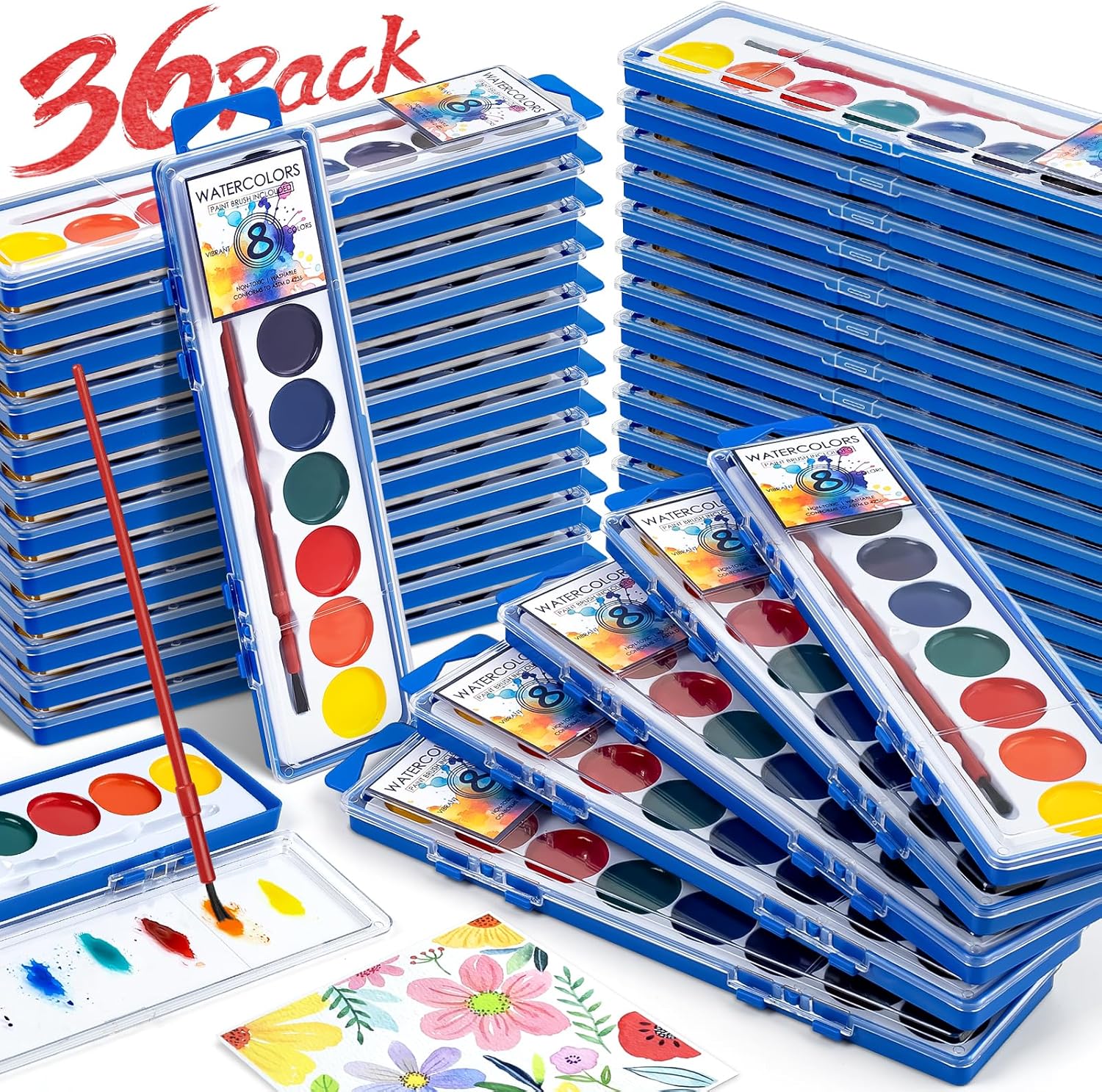 36 Pack Watercolor Paint Set for Kids - Ideal Art Supplies