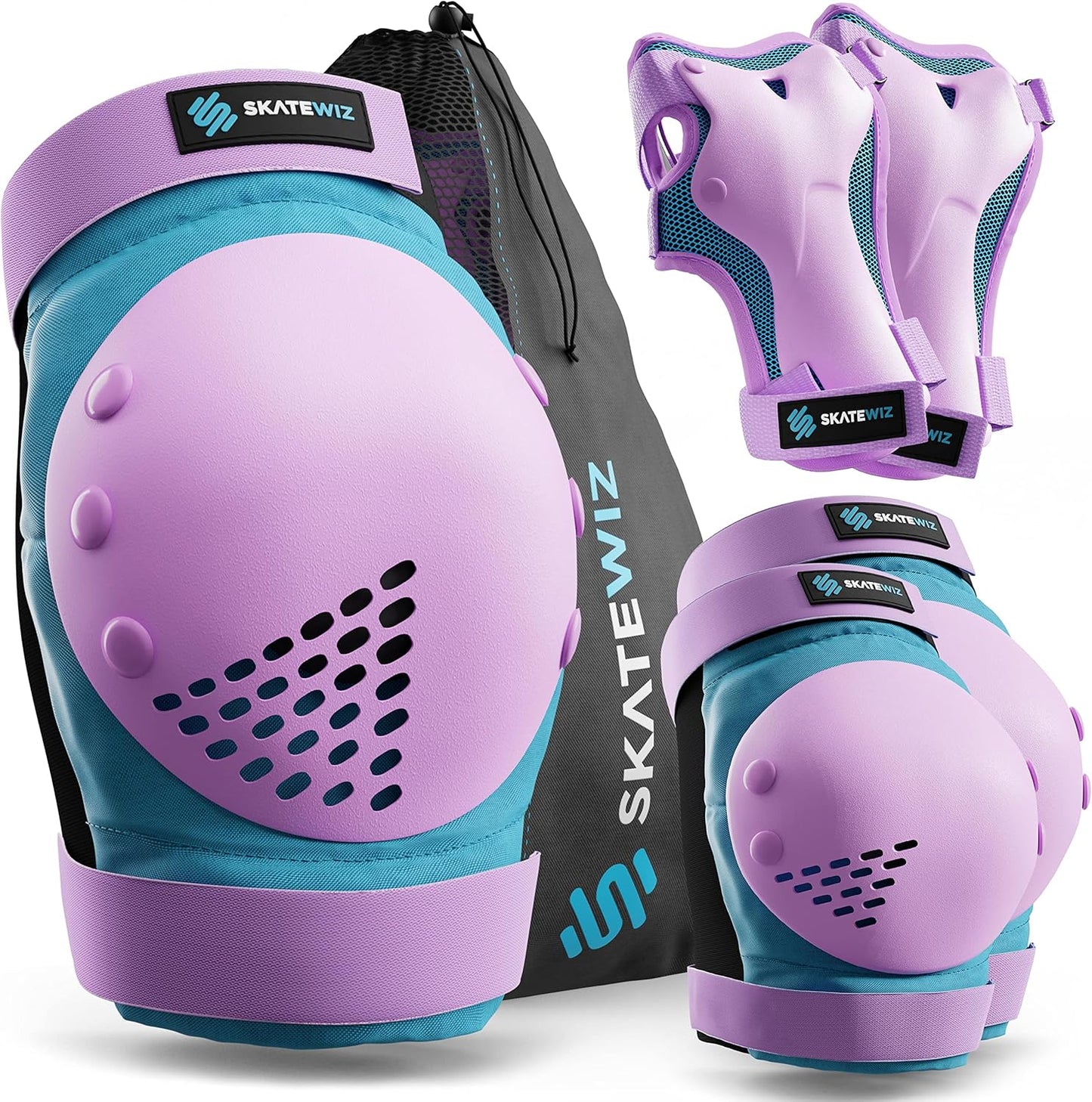 SKATEWIZ Skateboard Pads Protective Gear Set for Kids and Adults