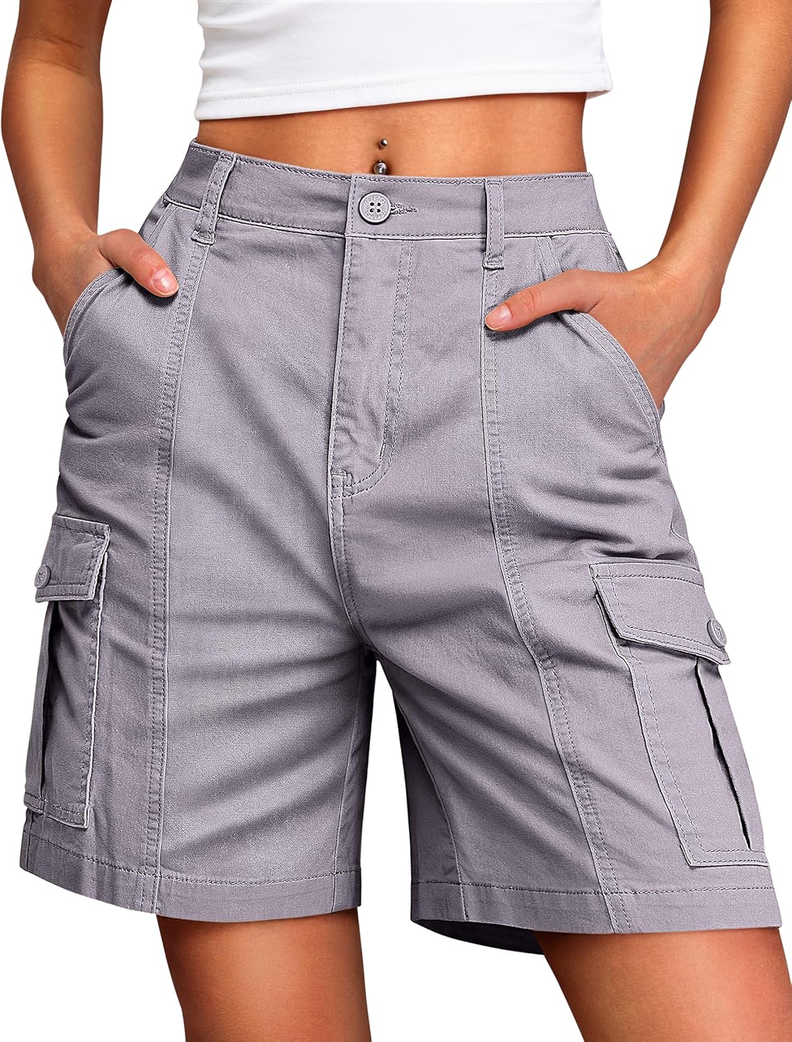 IWD Bermuda Cargo Denim Shorts for Women with 6 Pockets