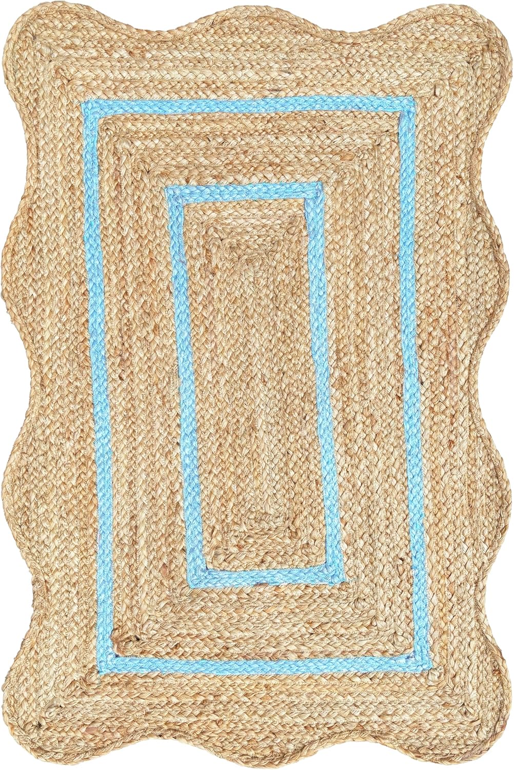 Wave Scalloped Natural Jute Rug - Boho Entryway Runner