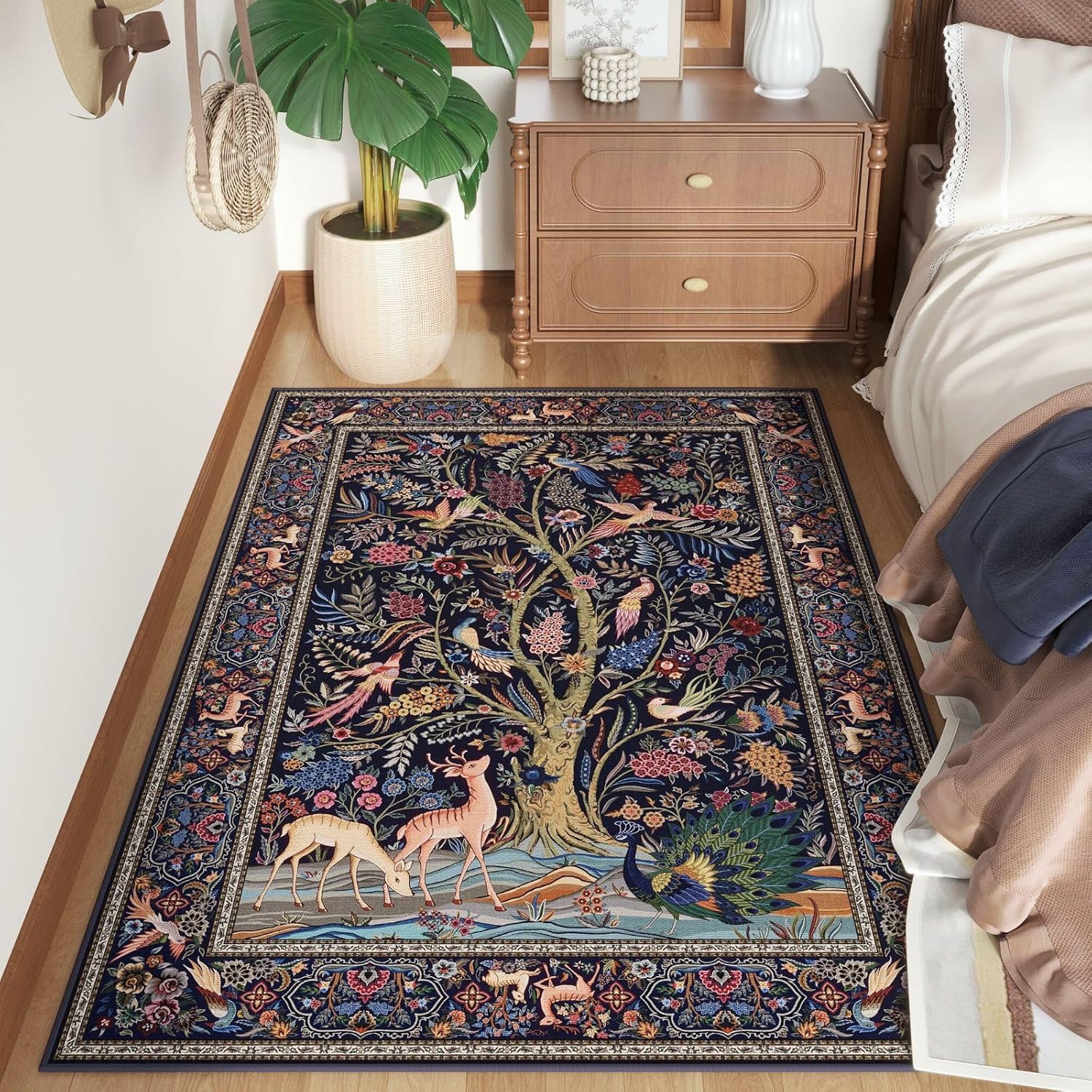 Vibrant Tree of Life Non Slip Rug for Bedroom and Office