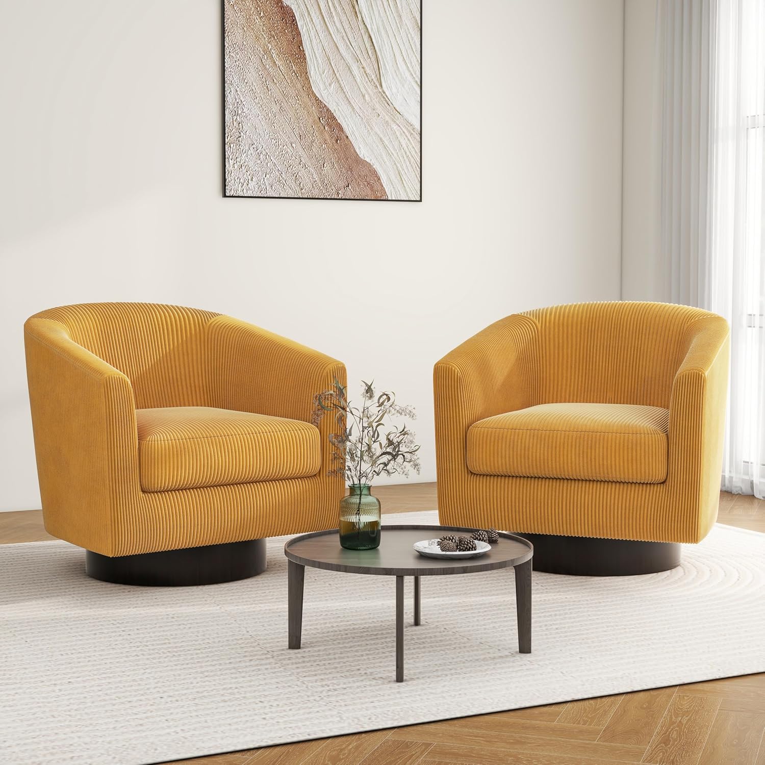 Set of 2 Corduroy Swivel Accent Chairs - Cozy Club Seating