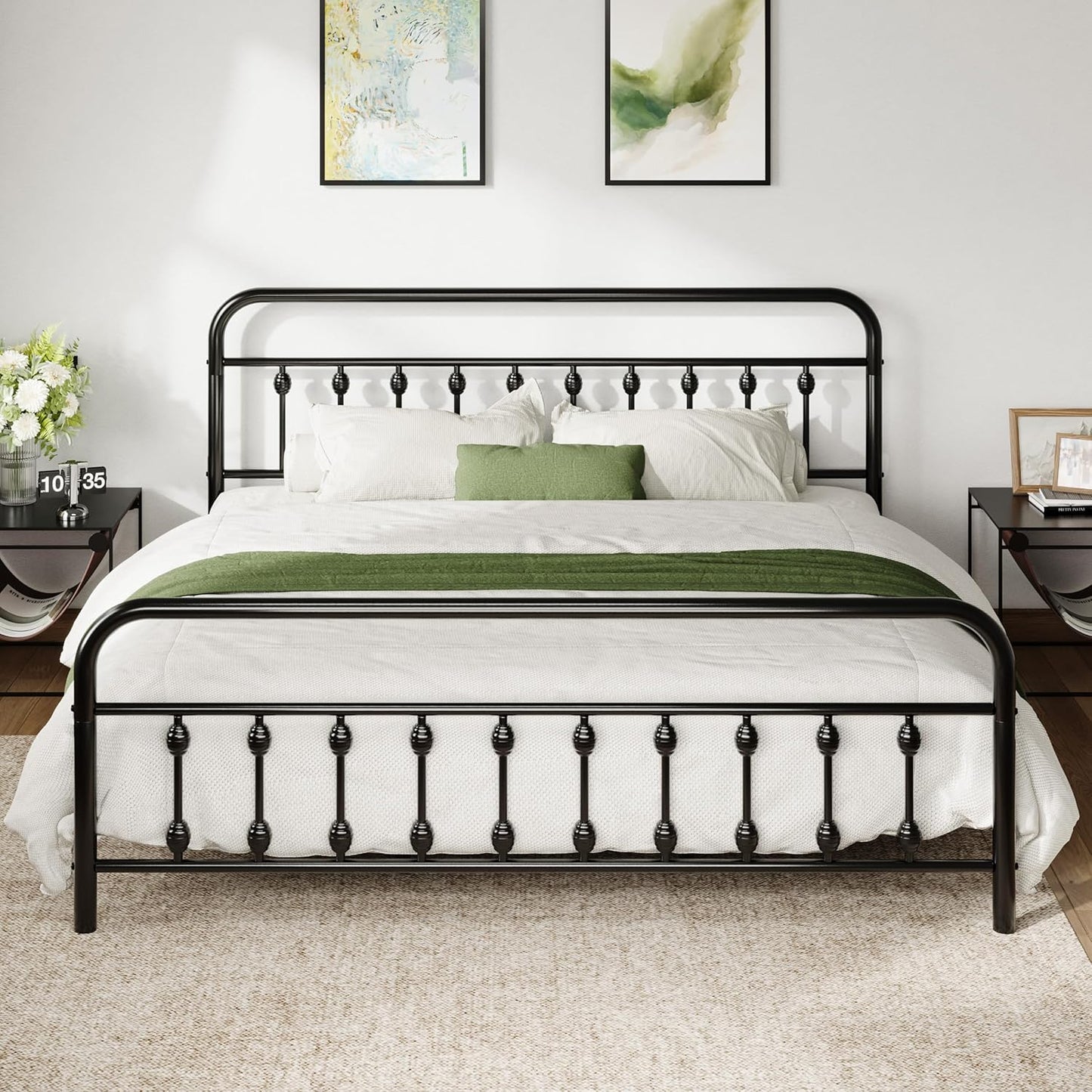 Victorian Style Metal Platform Bed Frame for King Size Mattress