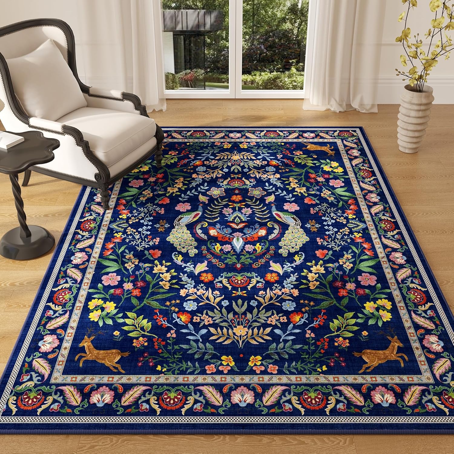 Vibrant Floral Area Rug 4x6 Washable Non Slip Carpet for Home