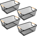 Metal Wire Basket Set of 4 with Wooden Handles for Home Use