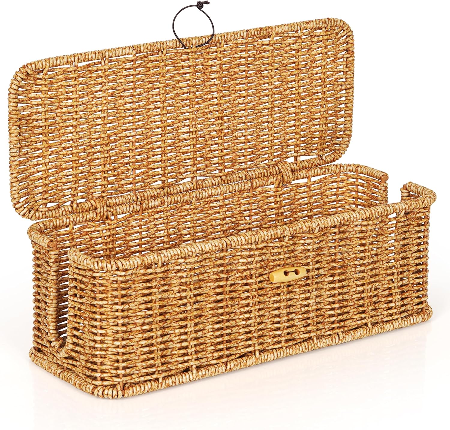 Tohiasen Handwoven Faux Rattan Cable Organizer Box - Neatly Hide Cords!