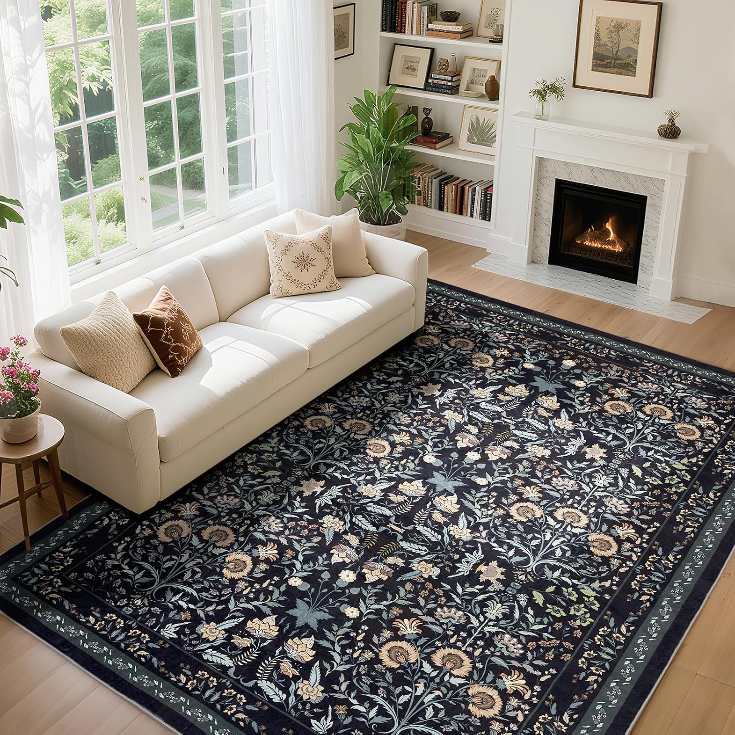 Area Rug Living Room Rug, 8X10 Floral Boho Soft Washable Carpet