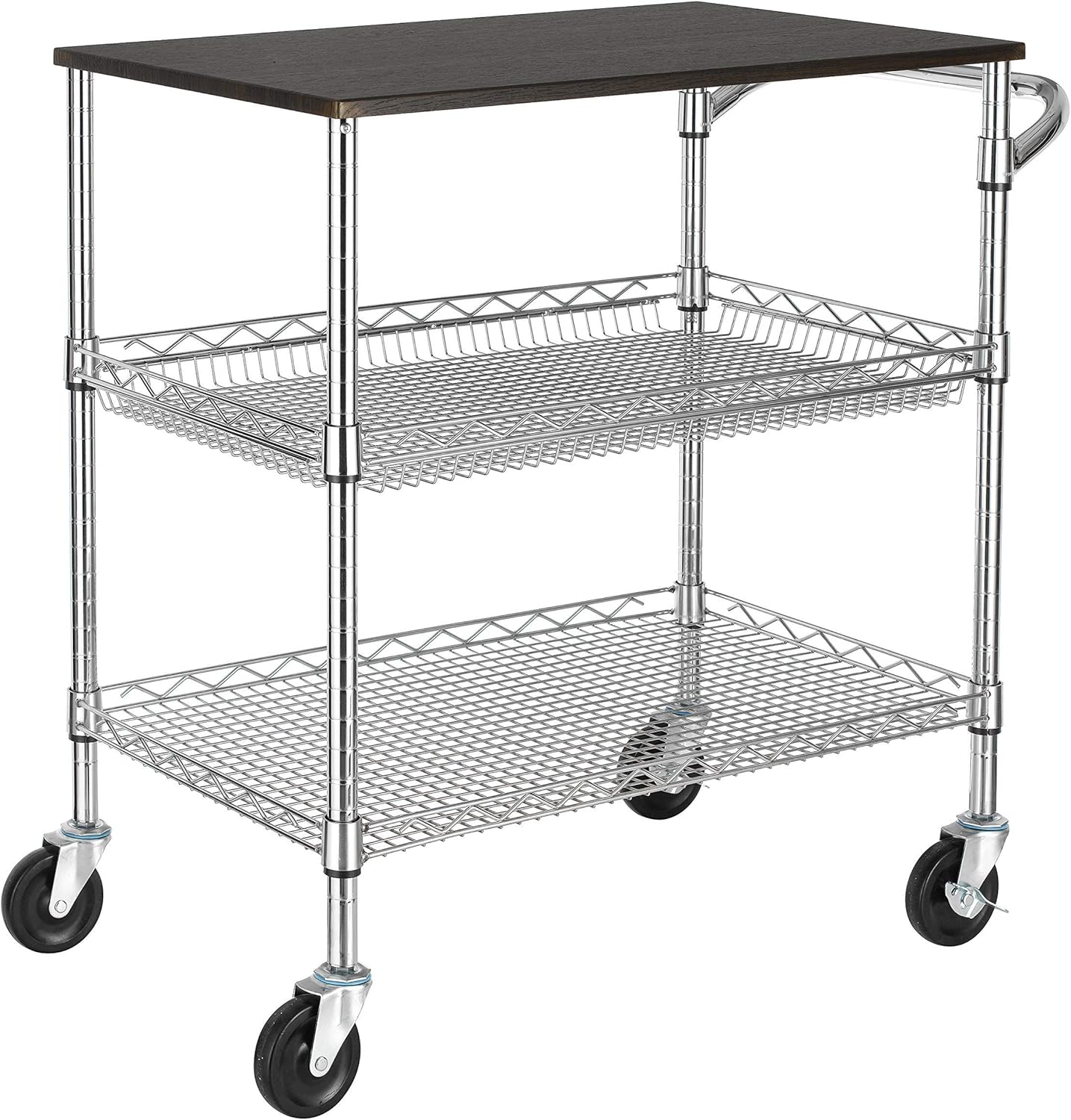 Finnhomy 3 Tier Heavy Duty Utility Cart with Wood Top and Wheels