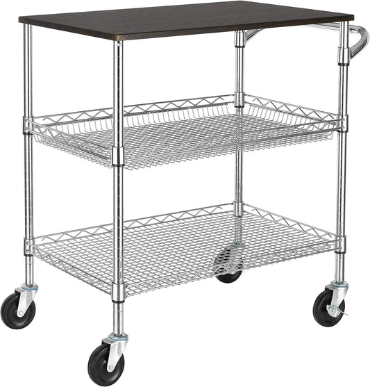 Finnhomy 3 Tier Heavy Duty Utility Cart with Wood Top and Wheels