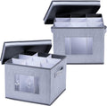 Wine Glass Storage Box with Lid and Handles - 2 Pack (Dividers for 9)