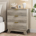Fluted Nightstand 24 in Wide Grey Side Table with 3 Drawers - Mid