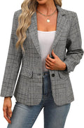 ELLEVEN Women's Plaid 2-Button Boyfriend Blazer - Tailored Houndstooth
