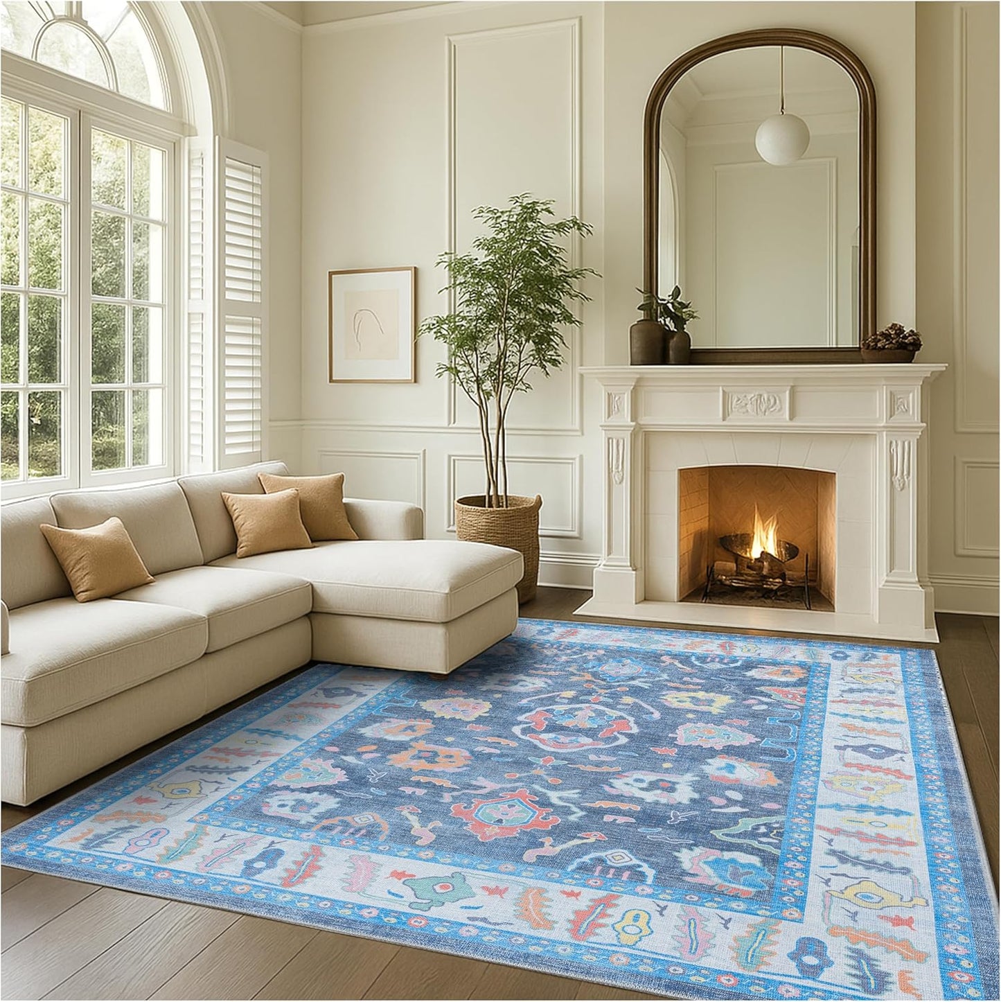 Fame Rugs Modern Oushak Rug 10x13 - Vintage Turkish Blue Design