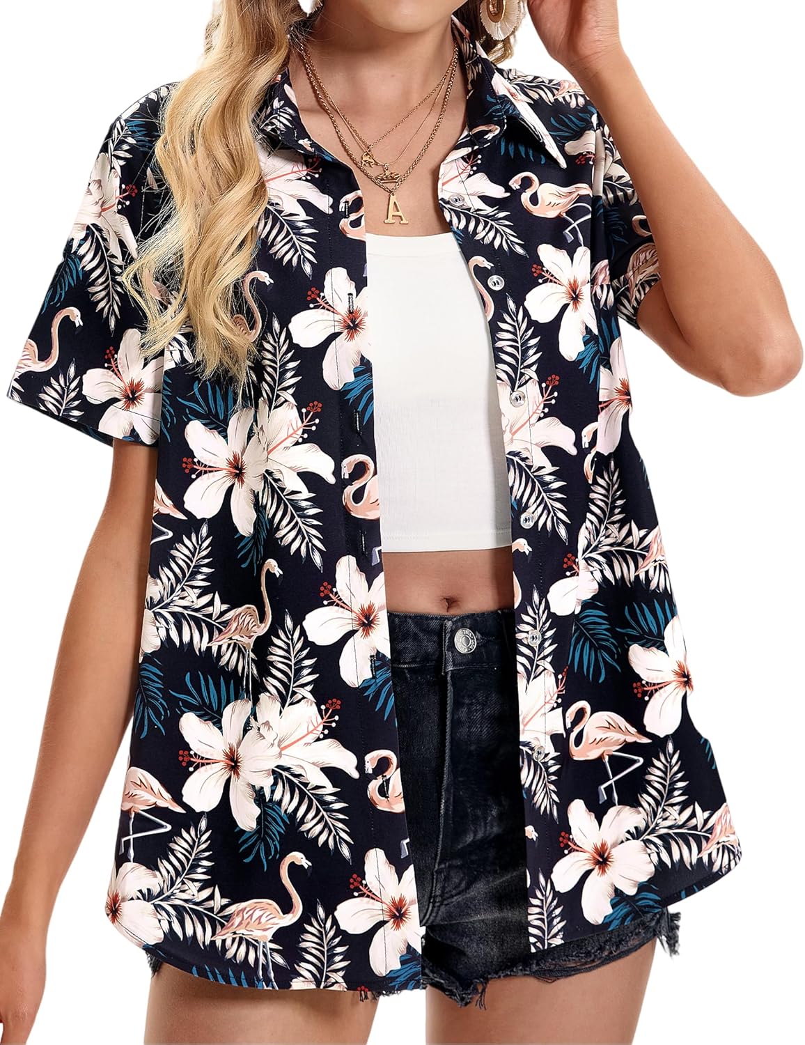 Womens Hawaiian Shirt Soft Cool Summer Floral Tropic Print