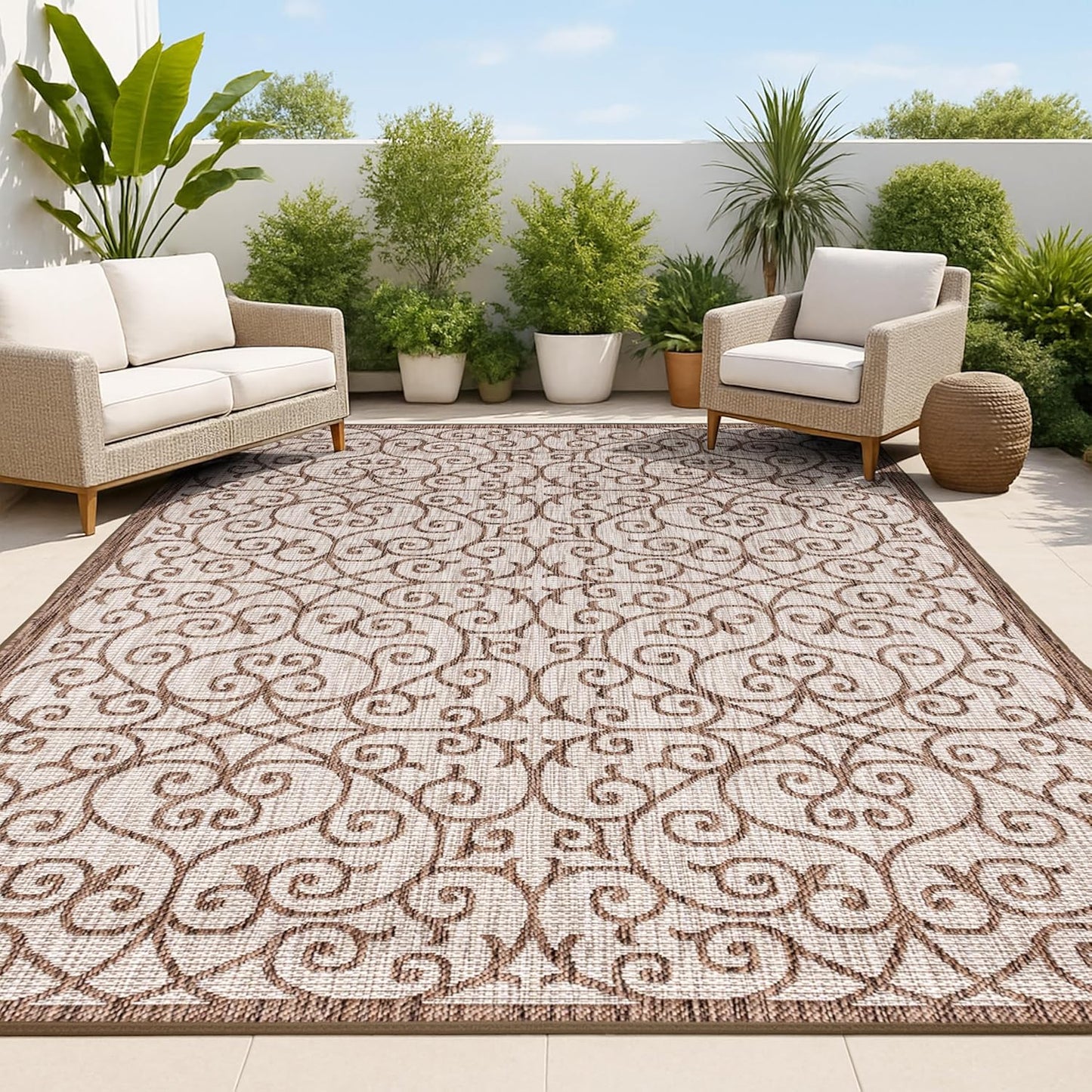 Vintage Filigree Indoor Outdoor Area Rug 5X8 for High Traffic