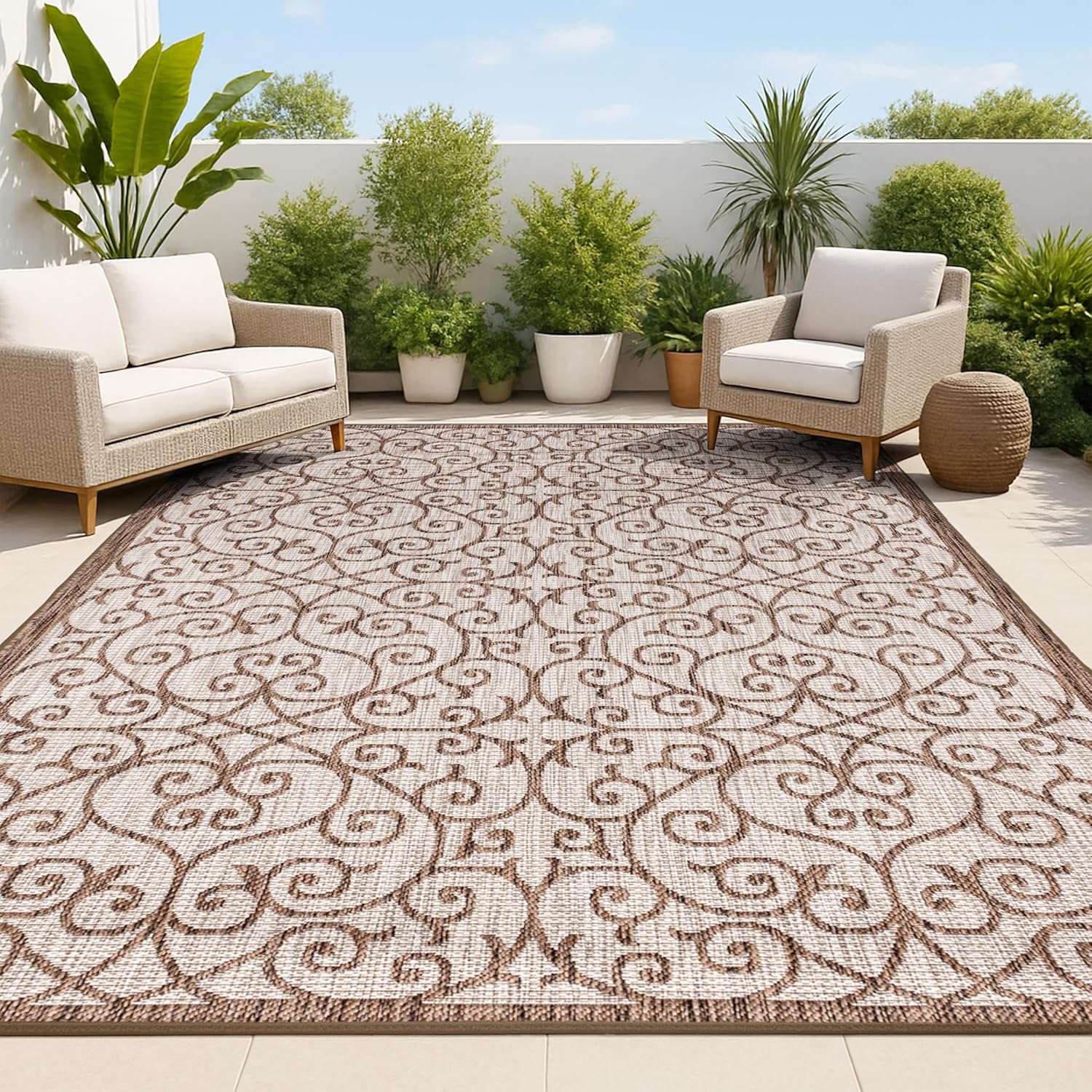 Vintage Filigree Indoor Outdoor Area Rug 5X8 for High Traffic