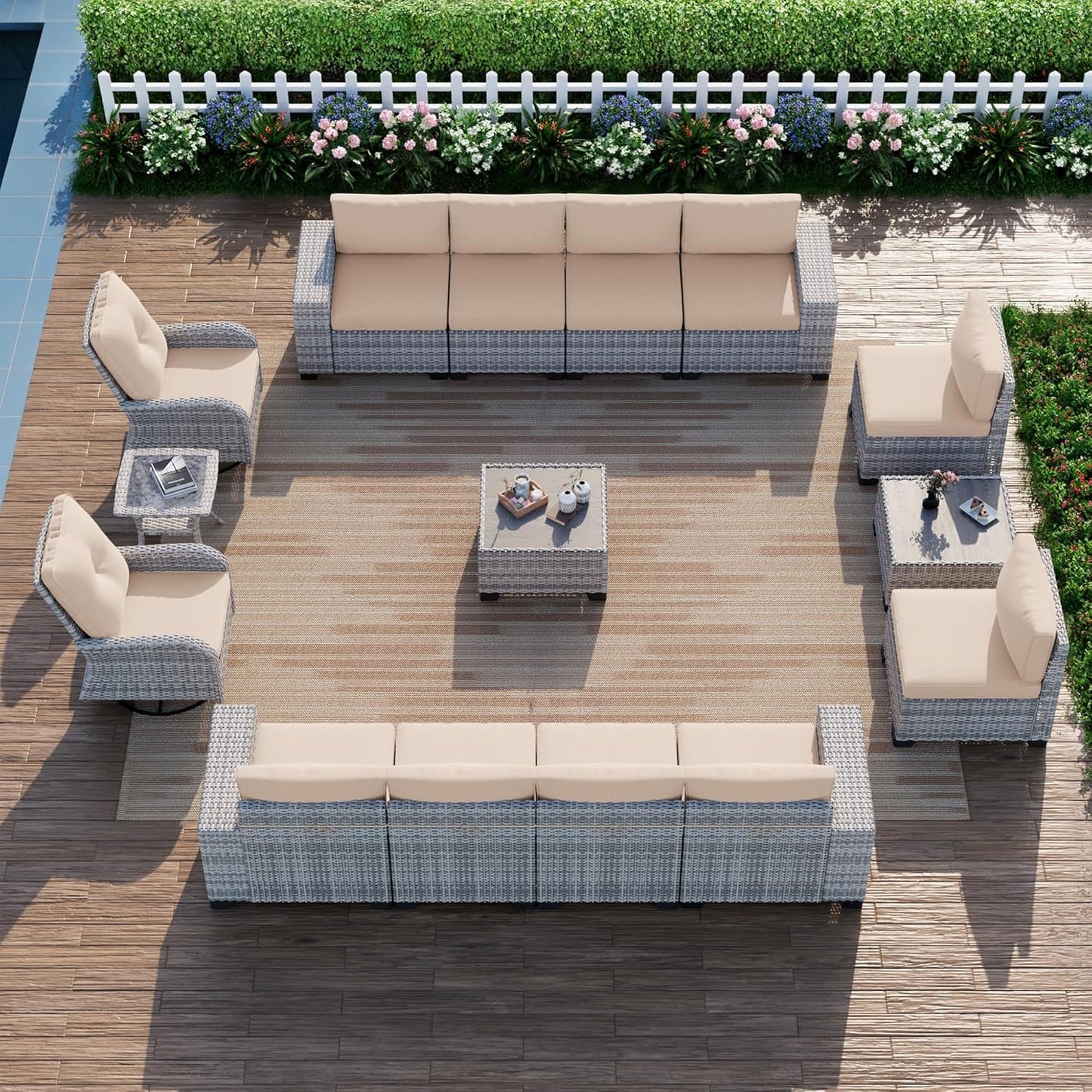 15-Piece Outdoor Patio Furniture Set with Rocking Swivel Chairs
