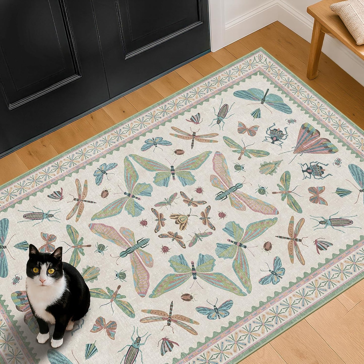 Washable Sage Green Large Entryway Rug for Home Decor