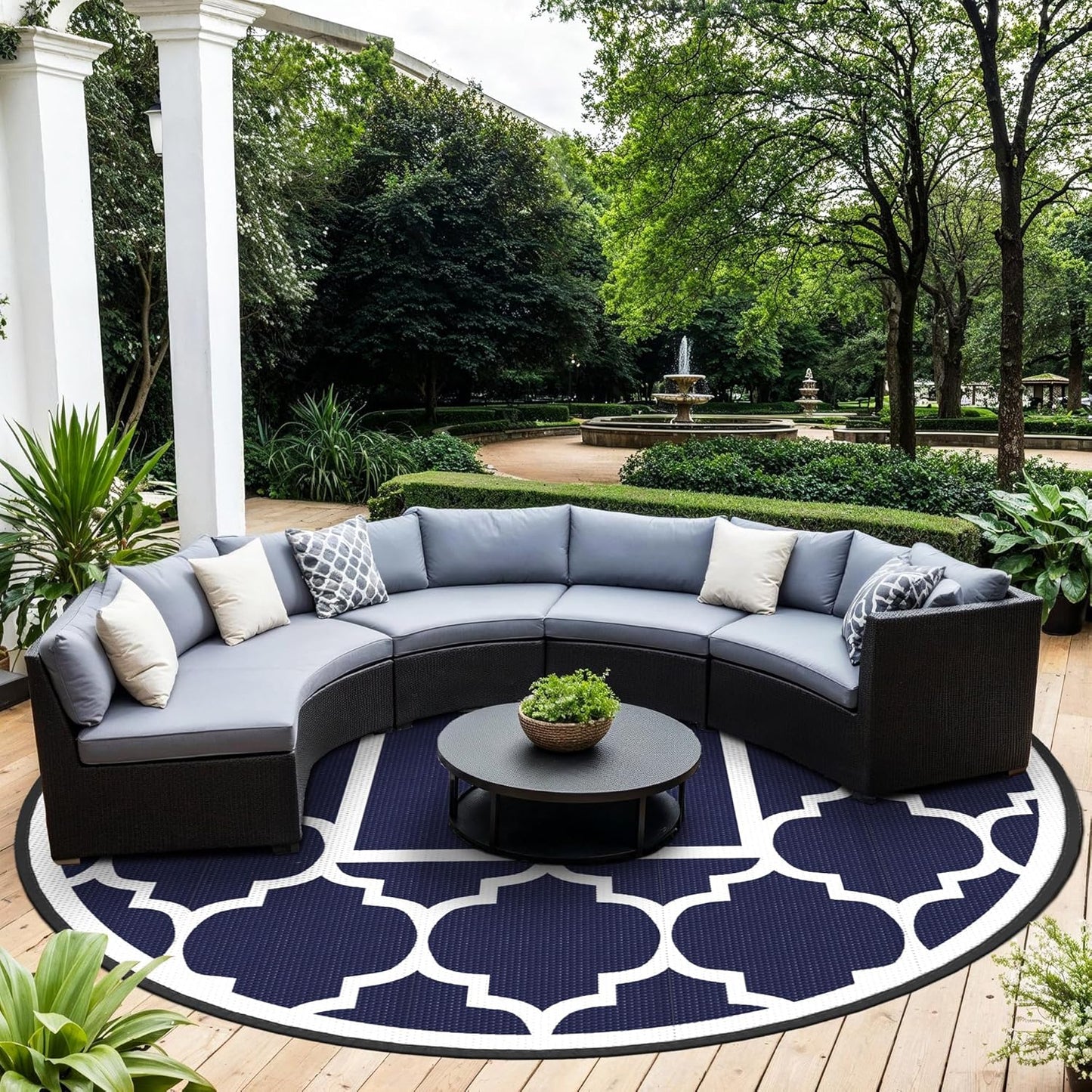 GENIMO 10ft Round Outdoor Rug for Stylish Patio and Camping Use