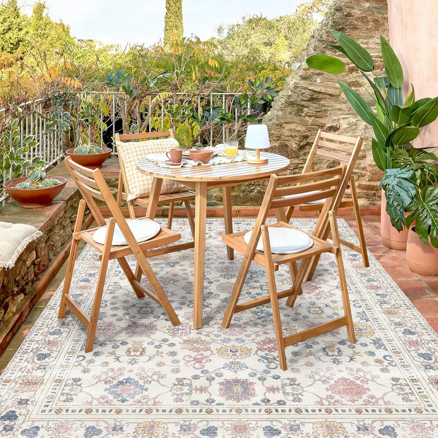 Durable Vinyl Rugs for Living Room with Vintage Floral Pattern