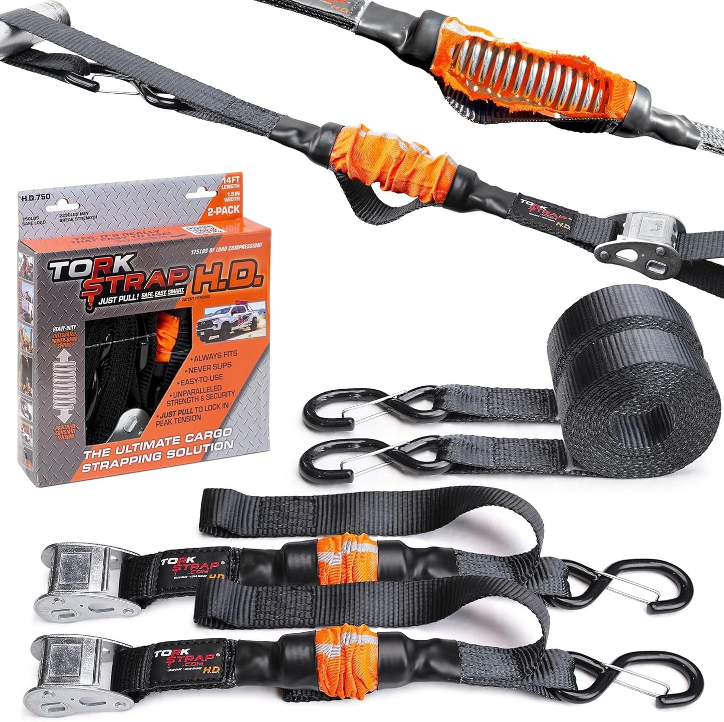 TorkStrap 14ft Self Tensioning Tie Down Straps for Easy Use