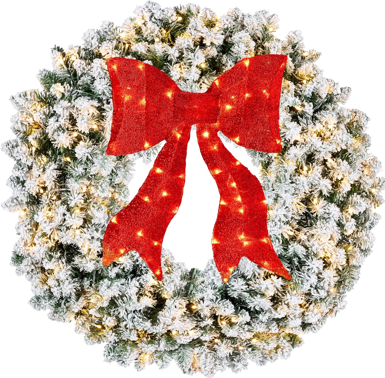 36in Large Flocked Artificial Pre-Lit Fir Christmas Wreath