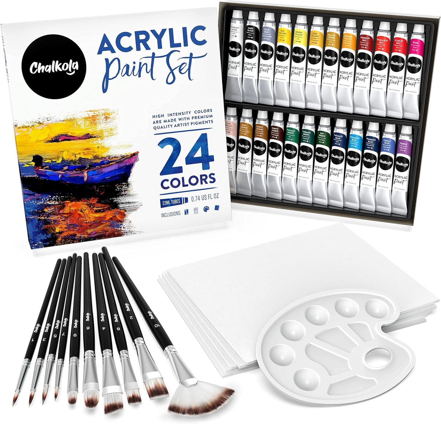 Chalkola 40 Acrylic Paint Set for Adults & Kids - Complete Kit