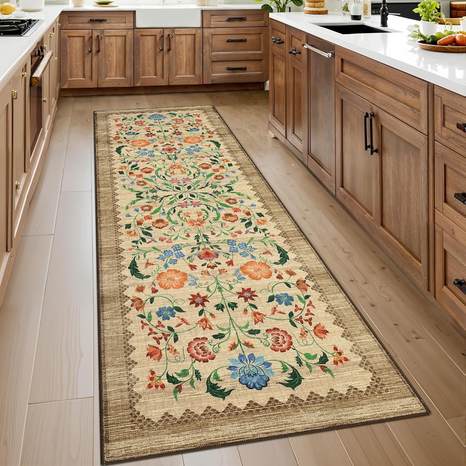 Floral Vintage Boho Runner Rug 2.5x8 for Hallways and Kitchens