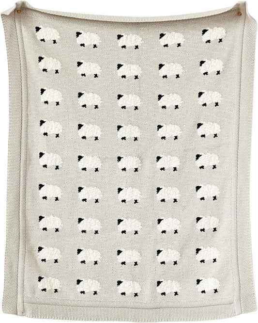 Creative Co-Op Grey Cotton Knit Sheep Blanket for Cozy Comfort