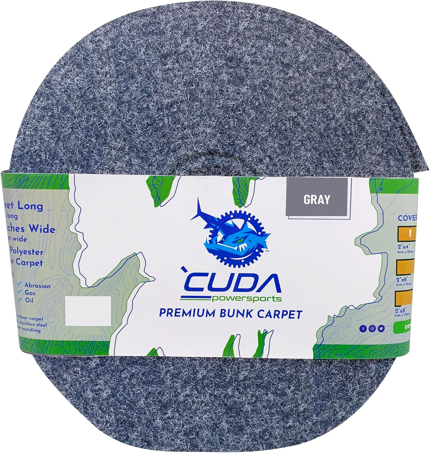 Cuda Boat Trailer Bunk Carpet 24in Wide x 150ft Premium Gray