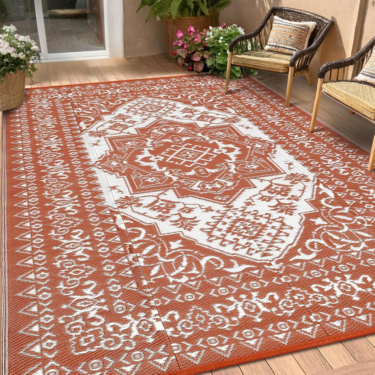 Outdoor Rug 9x18 ft Waterproof Reversible Plastic Straw Mat