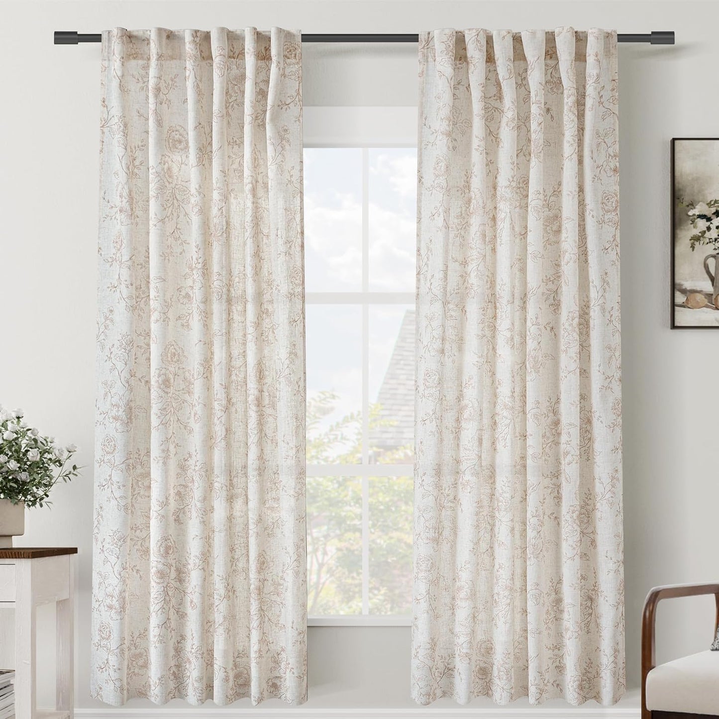 Brown Floral Curtains 80 inch Length for Farmhouse Decor