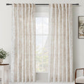 Brown Floral Curtains 63 in Length Back Tab Linen Panels - Light