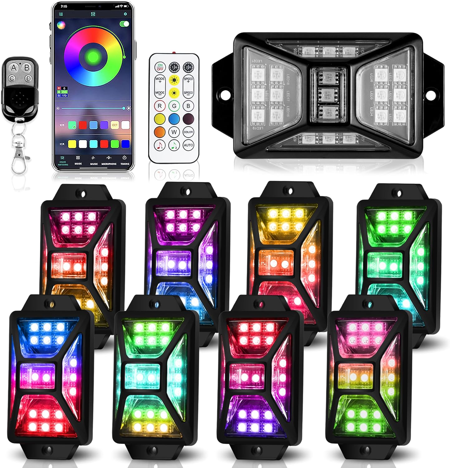 8 Pods Full Angle RGB Rock Lights for Trucks, UTVs, and More