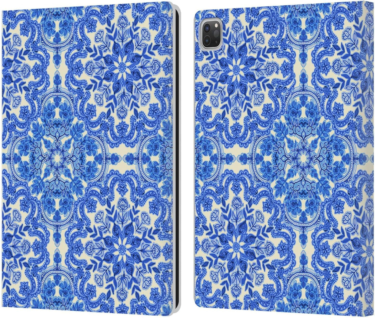Micklyn Le Feuvre Cobalt Blue Floral Leather Wallet Case for iPad Pro