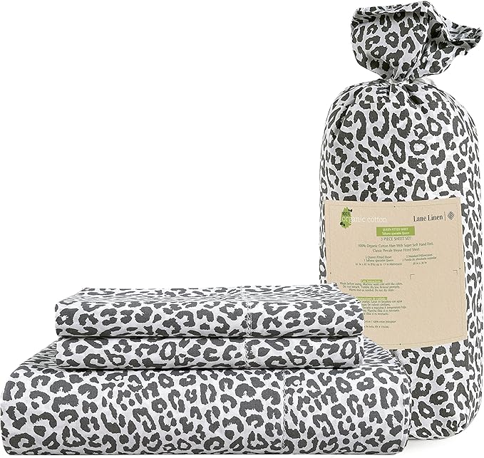 Lane Linen Organic Cotton King Fitted Sheet Set - Cheetah Design