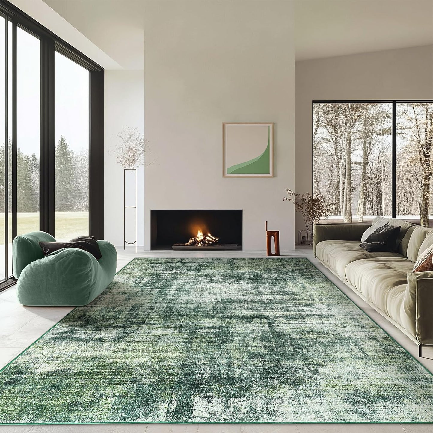 8x10 Area Rug for Living Room - Modern Green Abstract Carpet