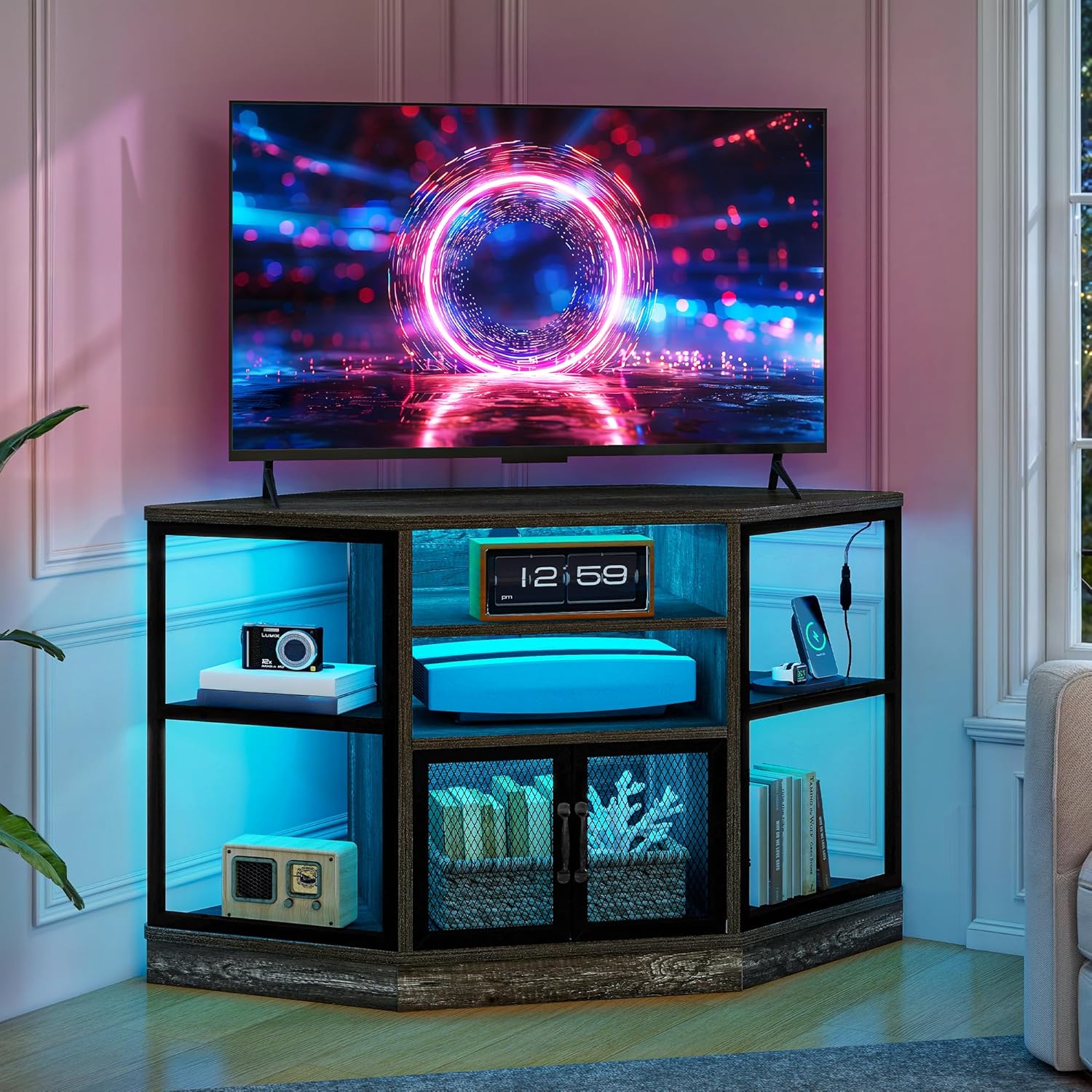 YITAHOME Corner TV Stand with LED Light - Modern Entertainment Center