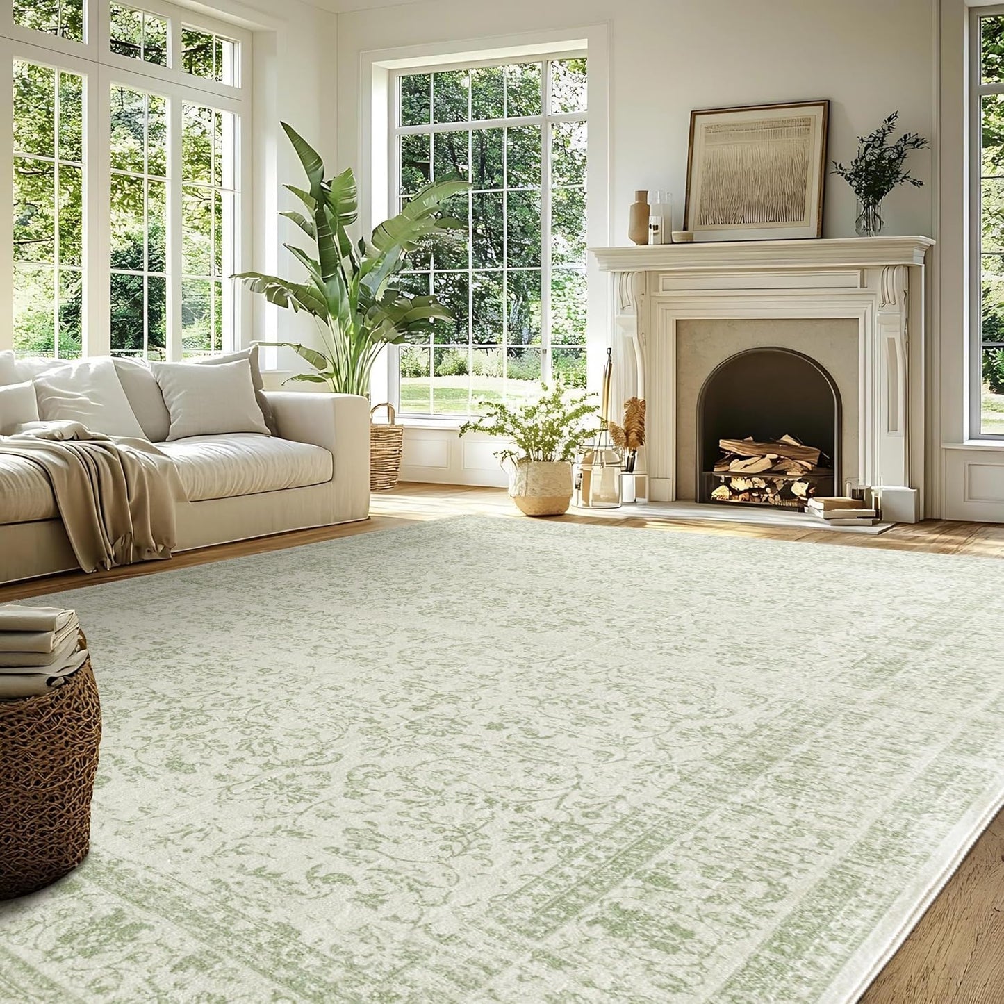 Sage Green Area Rugs Washable Rug for Living Room Bedroom