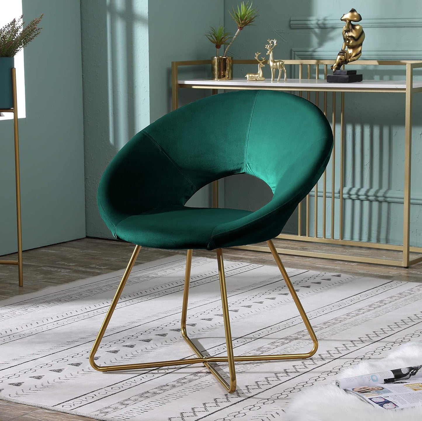 Green Velvet Accent Chair with Gold Base