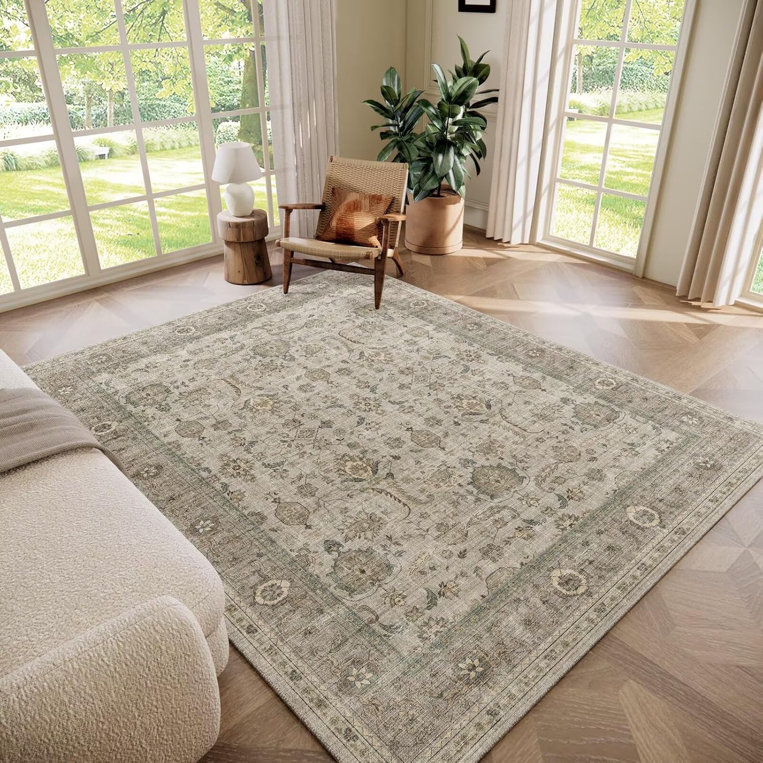 Washable 5x7 Area Rugs for Living Room, Boho Non-Slip Design