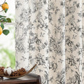 Linen Floral Curtains 96 in Length Light Filtering Panels - Rustic