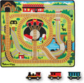 Round The Rails Train Rug with 3 Linking Wooden Train Cars - Play Rug