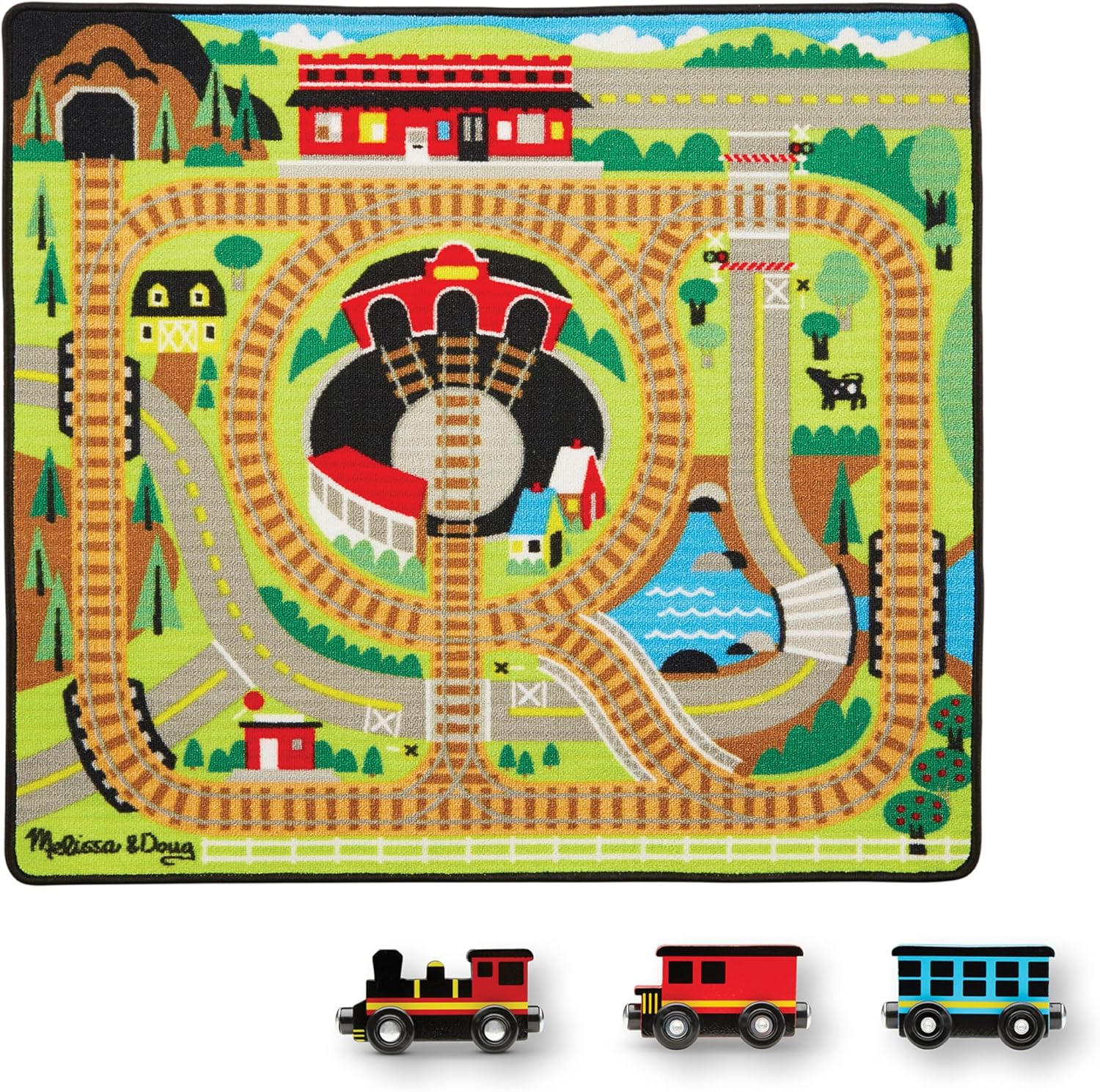Melissa & Doug Round The Rails Train Rug with Linking Cars