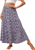 Boho Floral Maxi Skirt High Waist A-Line - Flowy Pleated Style
