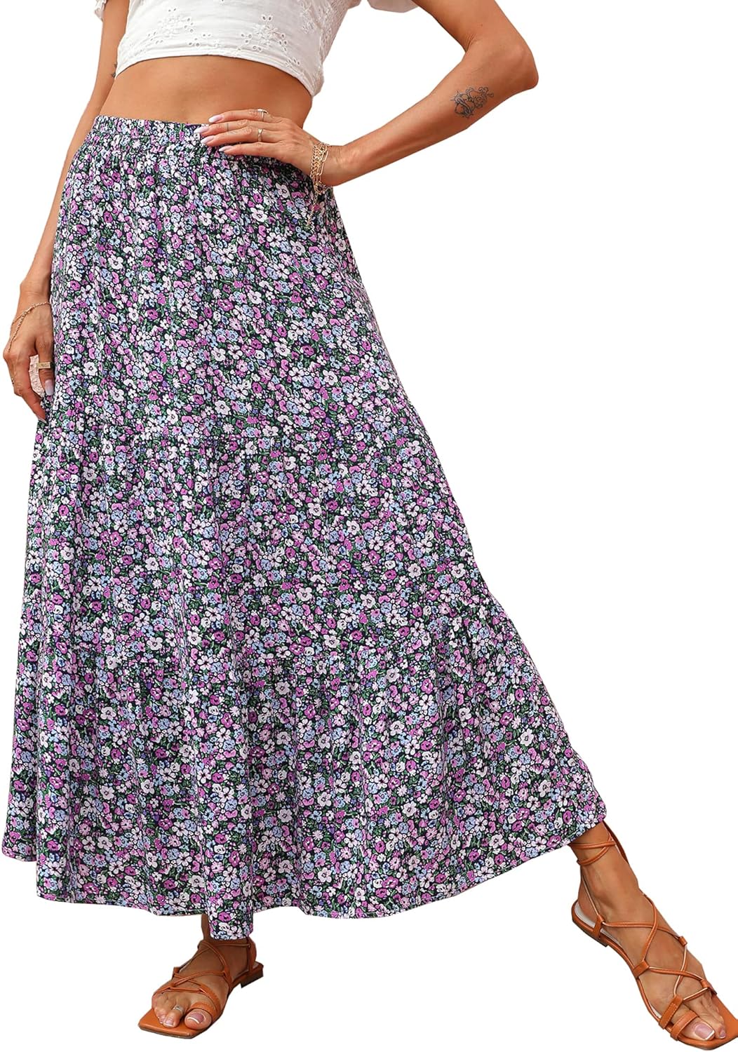 KIRUNDO Women's Boho Floral Maxi Skirt for Trendy Casual Style