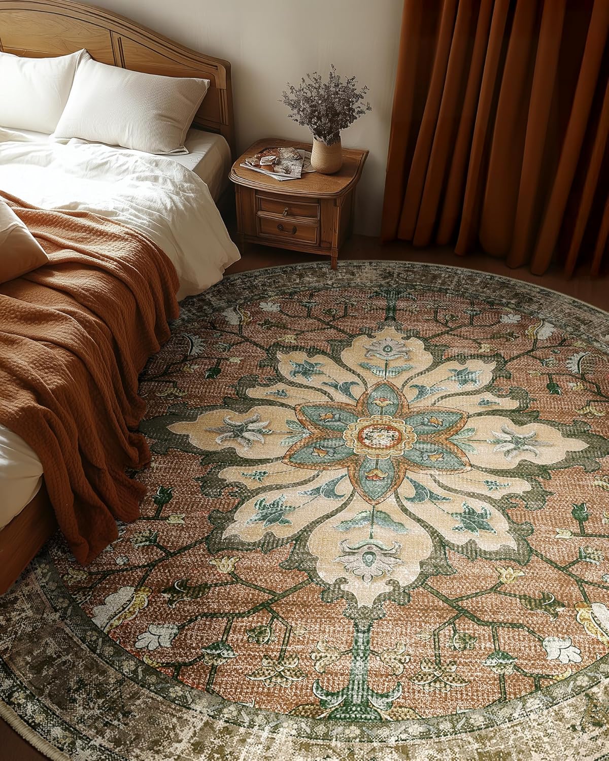 Area Rugs 8ft Washable Non-Slip Floral Vintage Medallion