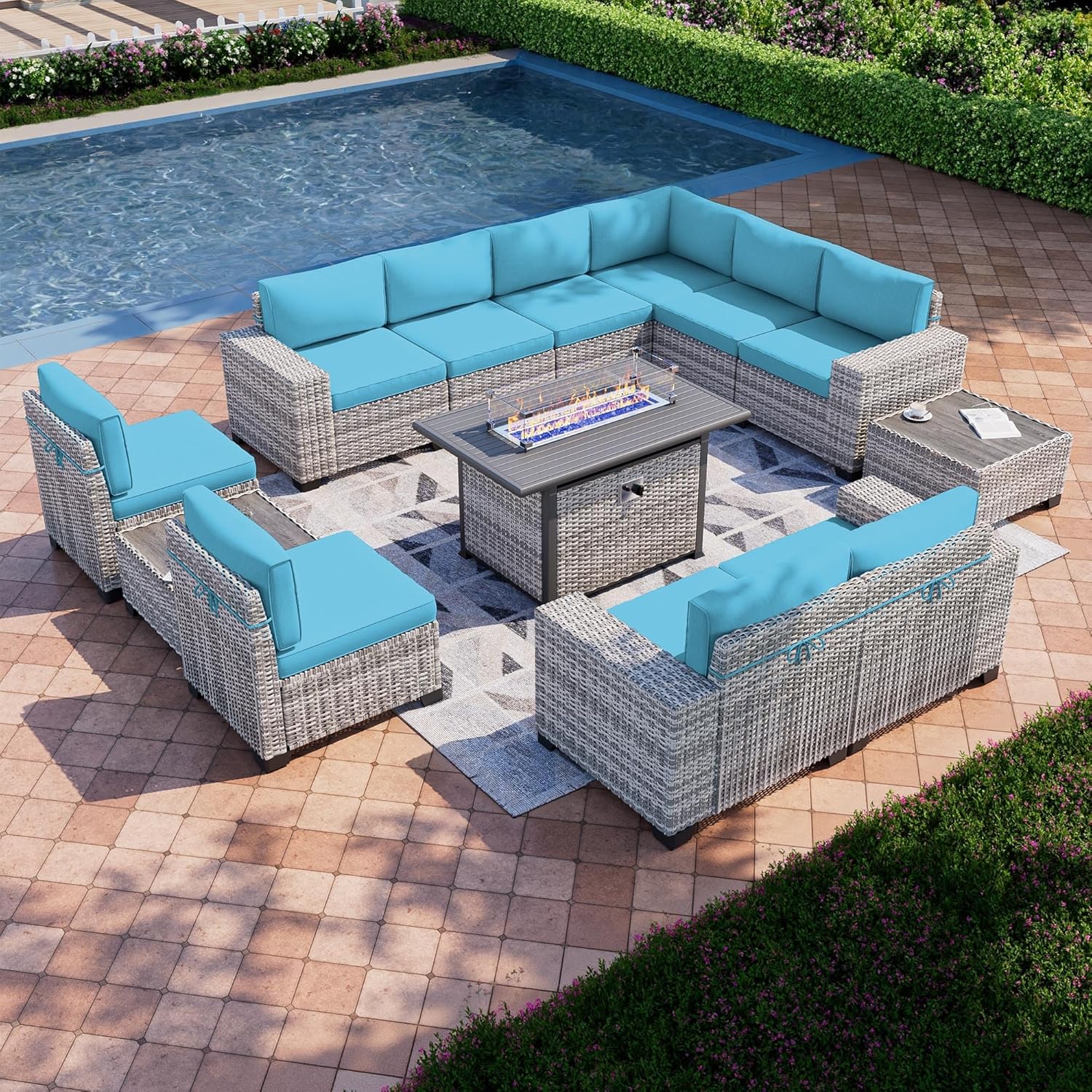 13-Piece Outdoor Patio Furniture Set with Fire Pit Table